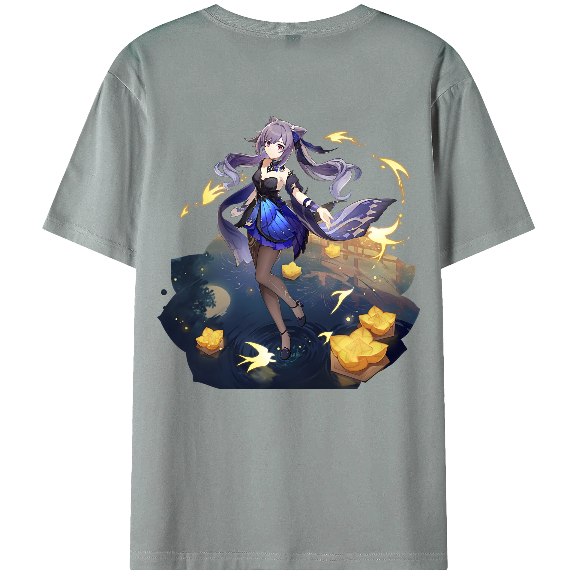 げんし神 刻晴 こくせい genshin Kokusei 綿100％ メンズ半袖Tシャツ（バックプリント） 通気性